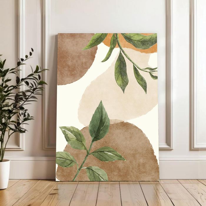 Abstract Botanical Green leaves Stretched Canvas Wall Art Modern Boho Illustration Painting for Home & Office Wall Decor, (16x22 Inch)