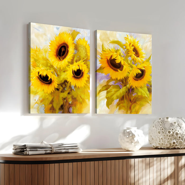 Yellow Sunflower Theme Stretched Canvas Art Print, Painting Pack of 2 | Digital Print On Stretched-Canvas (30x41 CM)