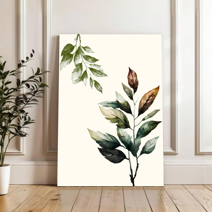 Abstract Botanical Green Leaves Stretched Canvas Wall Art Modern Boho Illustration Painting for Home & Office Wall Decor, (16x22 Inch)