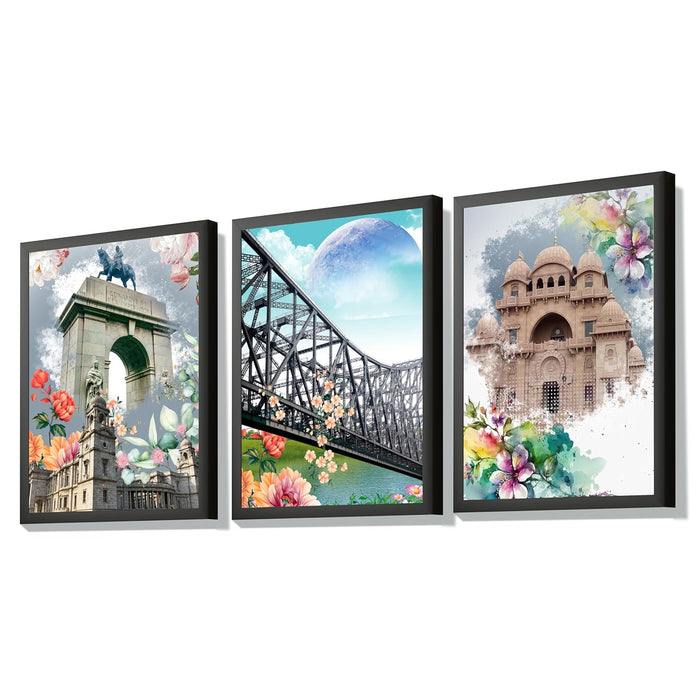 Art Street Embossed Laminated Framed Wall Art Prints Ancient Building Art For Wall Décor Abstract Art (Set of 1, Size - 12.7x17.5 Inch)
