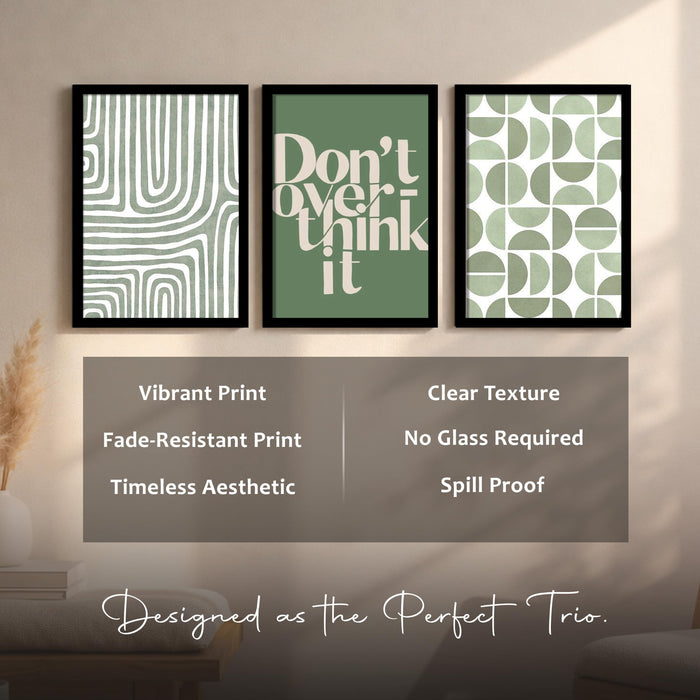 Boho Motivational A3 Framed Posters for Living Room with Frame, “Don’t Over Think It” Bohemian Quotes A3 Framed Poster For Home Decor Bedroom Hallways Office Hotel Set of 3, Size 33x45 cm