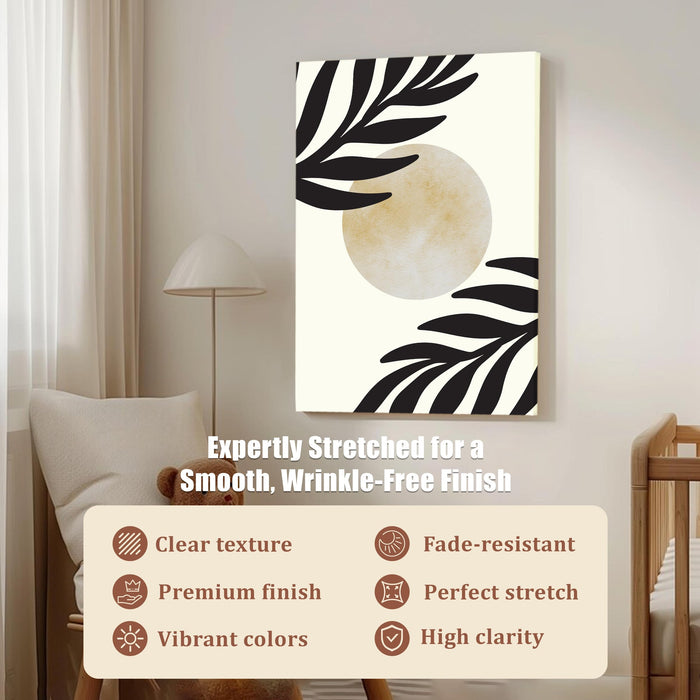 Abstract Sun Leaves Stretched Canvas Wall Art Modern Boho Illustration Painting for Home & Office Wall Decor, (16x22 Inch)