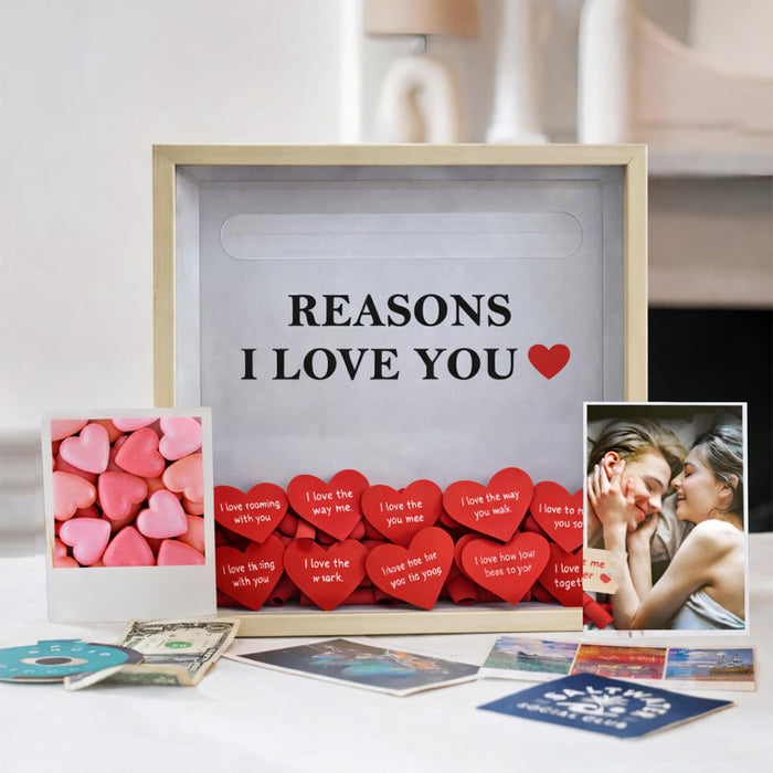Reasons I Love You Shadow Box Frame, Customizable Gift Box with Love Message Notes, Romantic Valentine’s Day Gift for Girlfriend Boyfriend Spouse Partner, Couple Memory 22x22 cm, Art Street