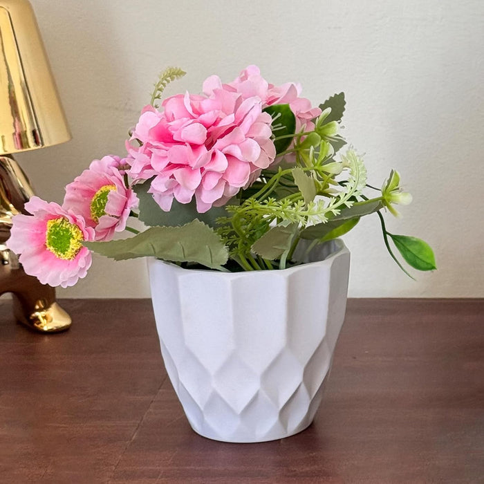 Ceramic Potted Vase Artificial Hydrangea Pink Flower with Pot for Table Top (Pink, Size: 3.5x7 Inch)