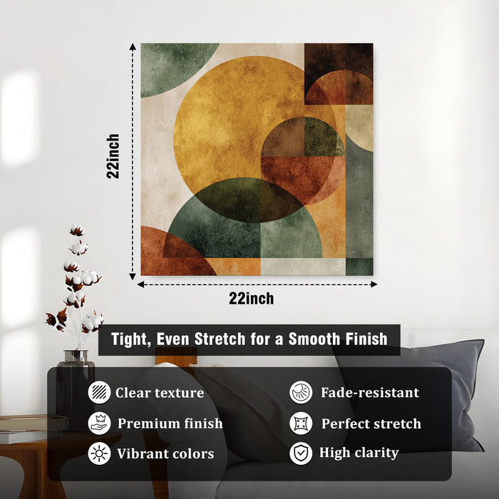 Boho Geometric Circles Stretched Canvas Wall Art Painting For Living Room, Modern Minimalist Earth Tone Painting, Abstract Decor for Living Room, Office & Studio (56xx56 cm)