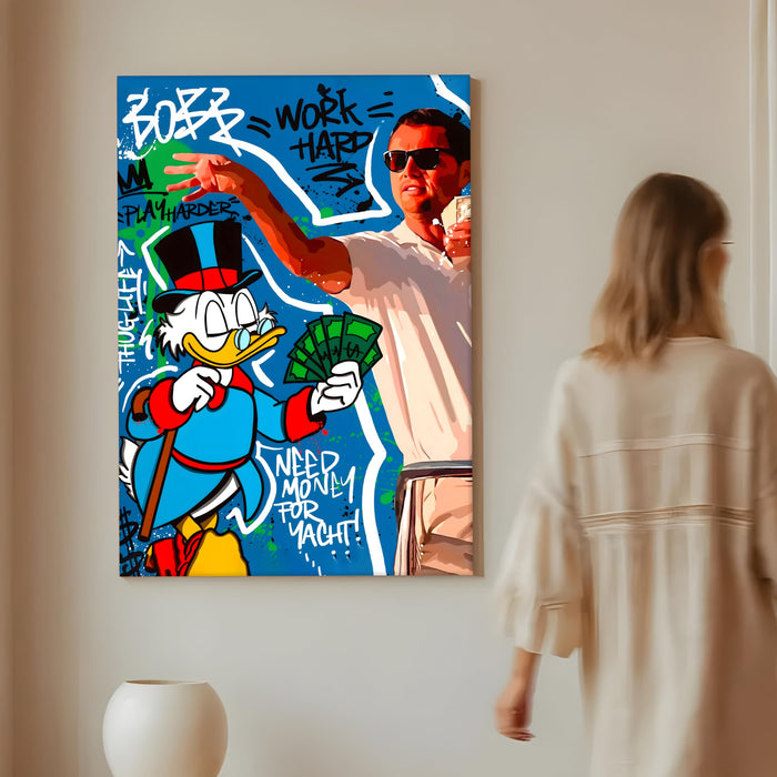 Motivational Money Pop Art Stretched Canvas Painting Print| Work Hard Hustle Theme Graffiti Wall Art | Modern Street Style Artwork for Home & Office, 56x86 cm