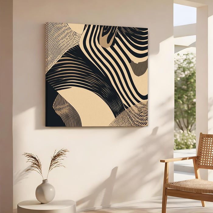 Livin'luxe Modern Optical Illusion Wall Art Painting For Living Room, Wavy Abstract Line Design Stretched Canvas Wall Art Poster for Living Room, Office & Home Decor (56xx56 cm)