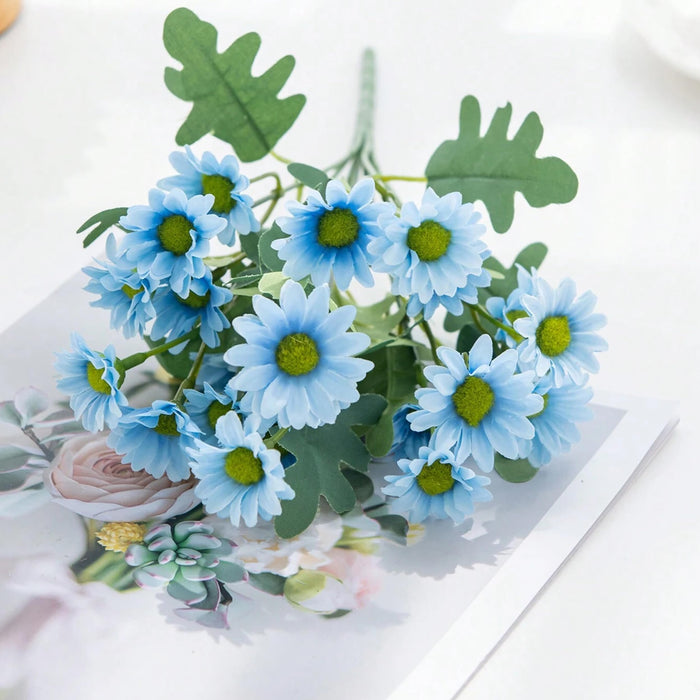 Art Street Artificial Blue Flowers Bunch |Daisy Flowers for Home | Living Room, Valentine Day Décor |Christmas Day, New Year Gift, 7 Head 21 Flowers| Pack of 2|Size 13 INCH, (Without Vase)