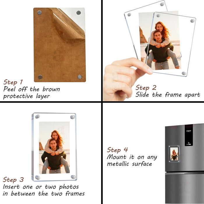Acrylic Magnetic Picture Photo Frames 9x9 Cm Set of 2, Custom Acrylic Refrigerator, Square Shape Fridge Magnetic Photo Frames
