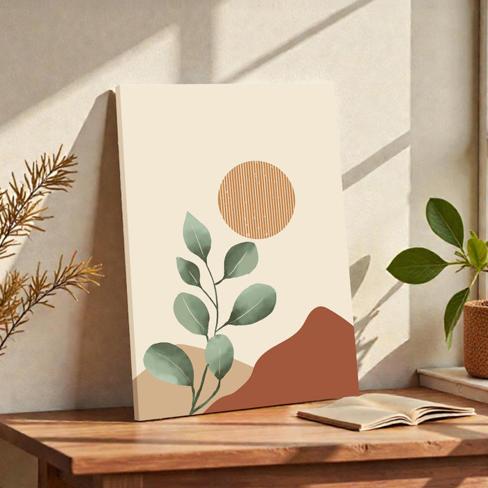Abstract Botanical desert sun rise Stretched Canvas Wall Art Modern Boho Illustration Painting for Home & Office Wall Decor, (16x22 Inch)