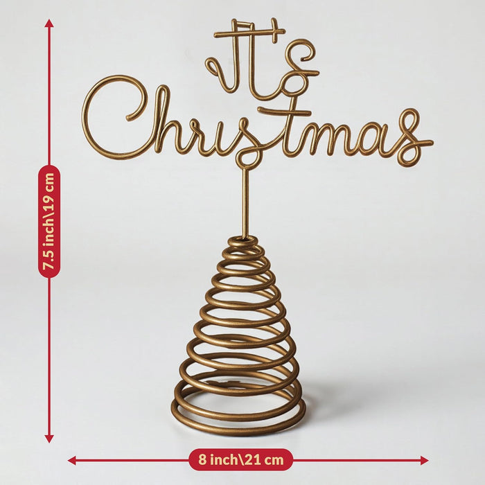 Festive Metal Gold Tree Topper It's Christmas Script Font Tree Decoration Spiral Base for Xmas-Tree Decor 19x21 cm