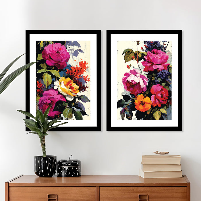 Modern Art Vibrant Flower Pop Art, Set of 2 (Pink, 13x18 Inch), Wall Paintings