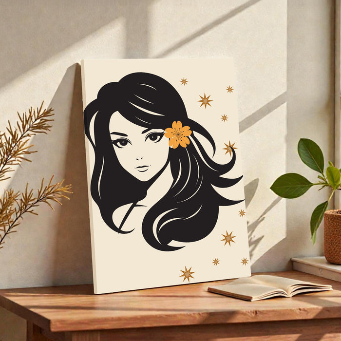 Abstract Female Stretched Canvas Wall Art Modern Boho Illustration Painting for Home & Office Wall Decor, (16x22 Inch)