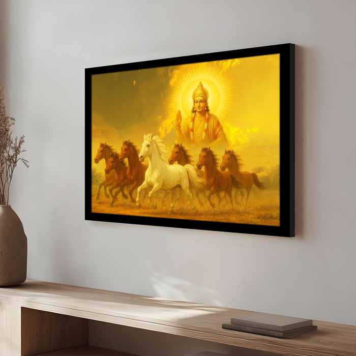 Seven Running Horses Wall Art Vastu Feng Shui Multicolor | Canvas Painting Stretched on Wood | Suits For Vastu-Friendly Place (16x22 Inch)