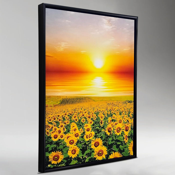 Framed Canvas Art Print with LED Light Canvas Wall Art, Sun and Field of Sunflower Painting with LED Decorative Wall Decor 43x58 cm