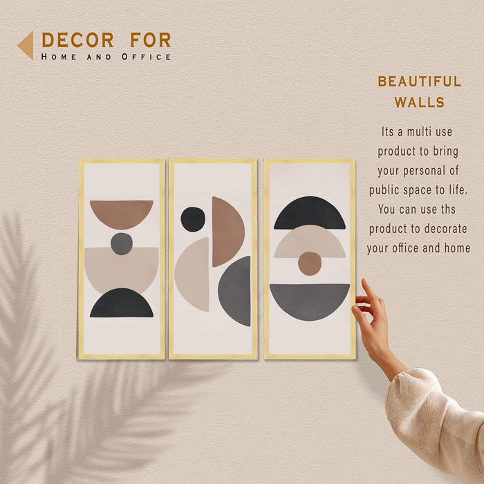 Abstract Geometric Framed Wall Art Set of 3 | Modern Boho Minimal Wall Décor |Engineered Wood Frame Art for Living Room, Bedroom & Office, 8.9x18.9 Inch