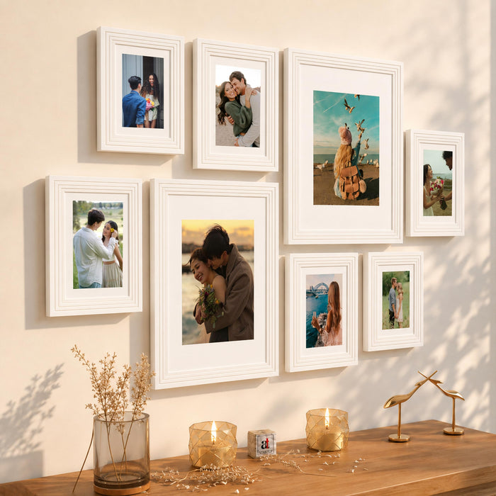 Art Street White Gallery Wall Photo Frame Set | Modern Memory Timeline Wall Decor for Living Room, Bedroom & Family Photo Collage Display