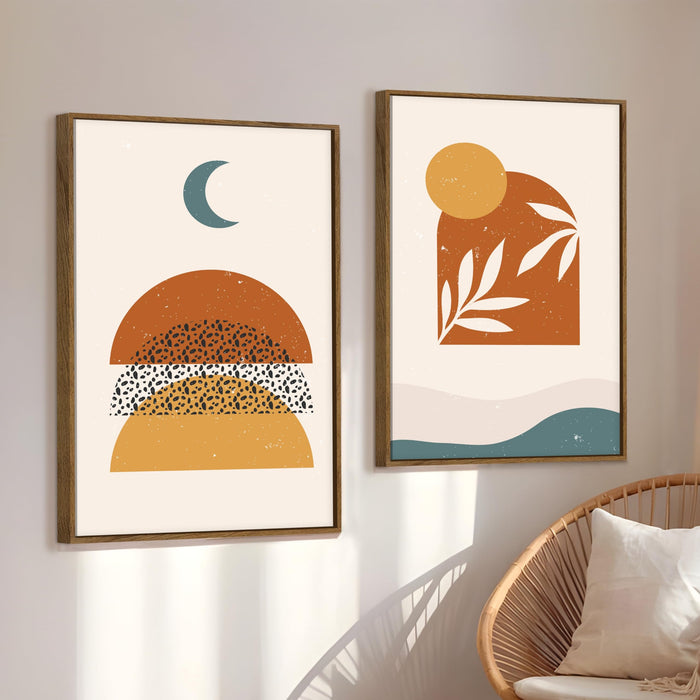 Boho Moon and Sun Minimalist Canvas Wall Painting Bohemian Large Wall Art Painting for Living Room Decoration, Stylish Large Wall Art Print for Wall Decor (Set of 2, 58x89 cm)