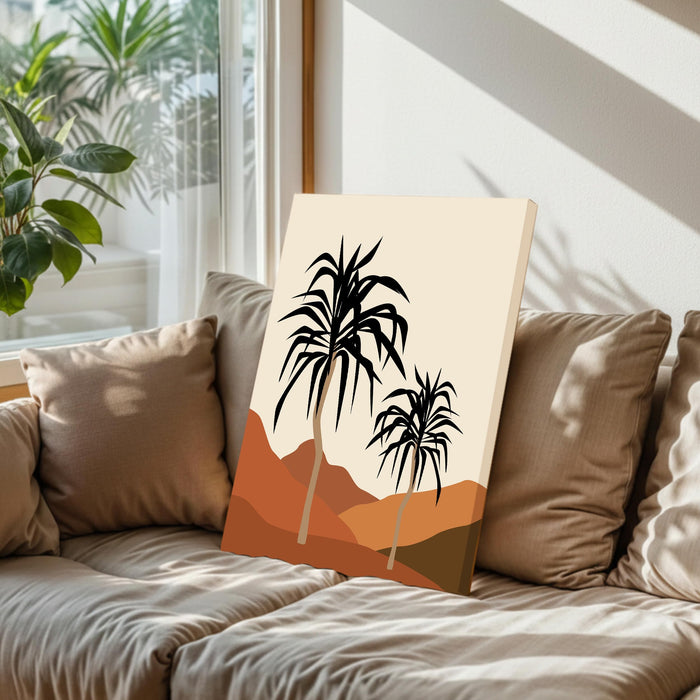 Abstract Palm Tree Stretched Canvas Wall Art Modern Boho Illustration Painting for Home & Office Wall Decor, (16x22 Inch)