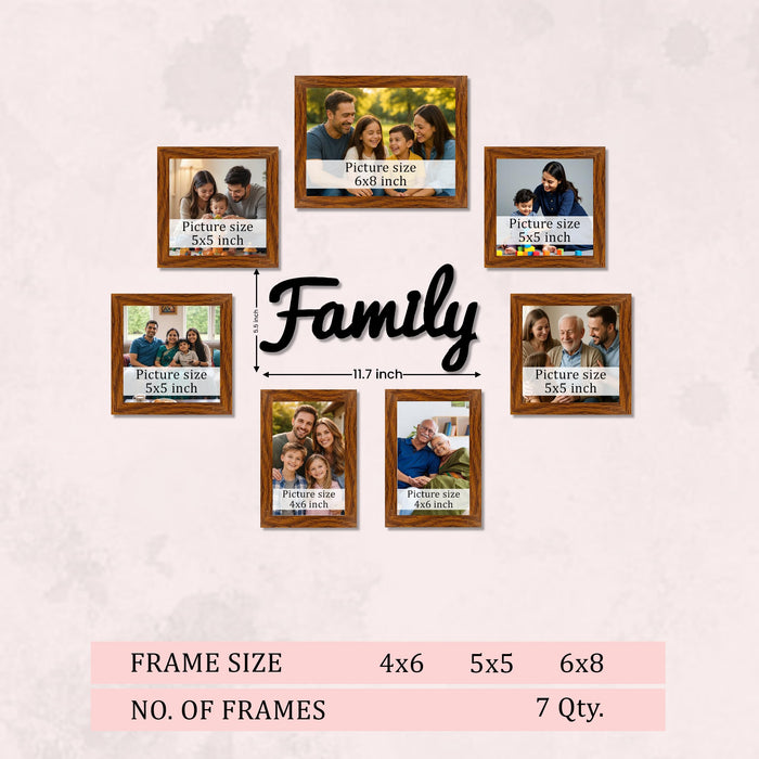 Family Photo Frame Set of 7 for Wall Decor, Wooden Finish Collage Picture Frames for Living Room, Bedroom, Multi-Size Wall Hanging Gallery Frame Set, (4 Sets 4x6, 2 Set 6x4, 1 Set 6x8 Inch)