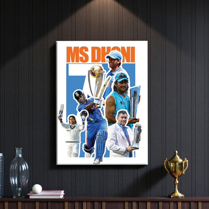 MS Dhoni Cricket Fan Poster Canvas Painting Wall Art Decor, The Legend Thala 7, Wall Decor Ideal Gift for IPL & Indian Cricket Team, Bedroom, Office & Home Decoration 16 x 22 Inch