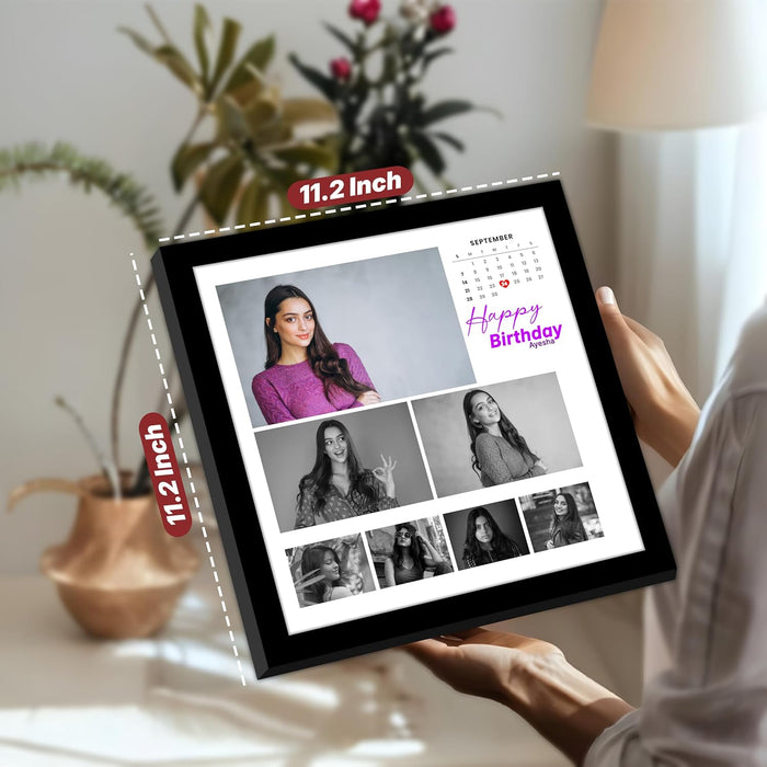 Personalized Calendars Theme Happy Birthday Wall Photo Print Collage with 7 Photo Upload Customized Photo Frame (Frame Size 11x11 inch)