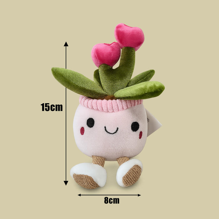 Art Street Cute Pink Potted Plush Plant with Smiling Face & Dangling Legs | Soft Heart Flower| Kawaii Desk Decor | Unique Gift for Plant Lovers, Valentine's Day