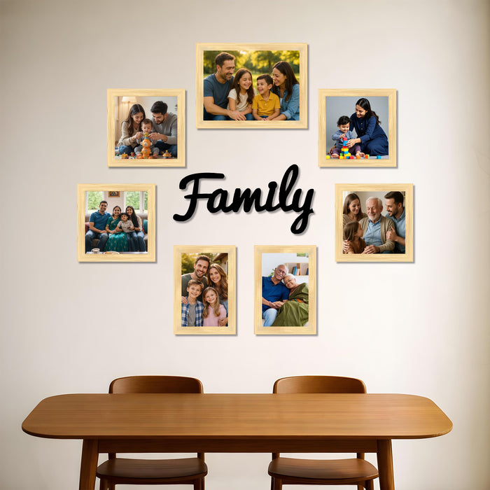 Family Photo Frame Set of 7 for Wall Decor, Wooden Finish Collage Picture Frames for Living Room, Bedroom, Multi-Size Wall Hanging Gallery Frame Set, (4 Sets 4x6, 2 Set 6x4, 1 Set 6x8 Inch)