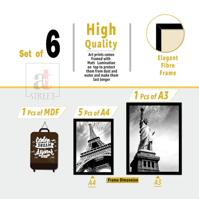 Set of 7 Travel Explore Discover Framed Wall Art Print, World Famous Cities Theme Framed Wall Posters (Size: 1 MDF, 9.3x12.7 & 12.7x17.5 Inch)