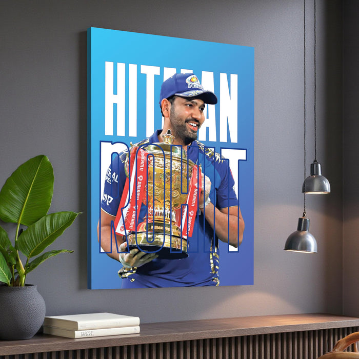 Rohit Sharma Cricket Player Stretch Canvas Painting Wall Art Poster, Hitman 45, Indian Cricket Team Fan Gift, Motivational Print for Bedroom, Living Room, Office & Home Decor, 16 x 22 Inch