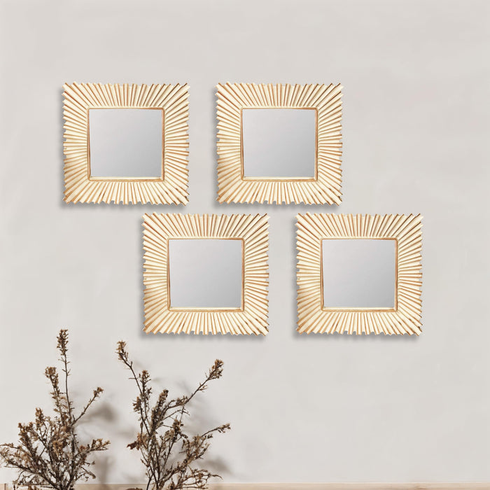 Decorative Square Golden Wall Mirror, Set of 4, Wall Hanging Mirrors (10 x 10 inch, Gold)