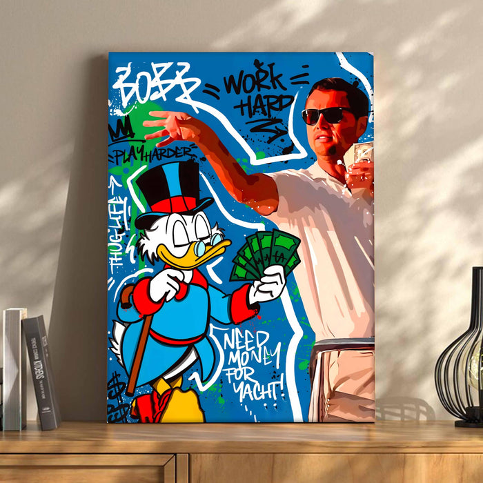 Motivational Money Pop Art Stretched Canvas Painting Print| Work Hard Hustle Theme Graffiti Wall Art | Modern Street Style Artwork for Home & Office, 41x56 cm