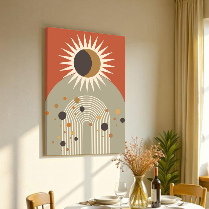 Abstract Sun Rise and floral Stretched Canvas Wall Art Modern Boho Illustration Painting for Home & Office Wall Decor, (16x22 Inch)
