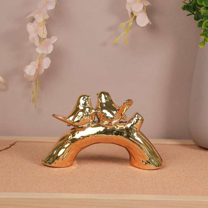 Birds Sitting on Tree Showpieces Statue for Home Décor, Golden (7x4.5 inch),
