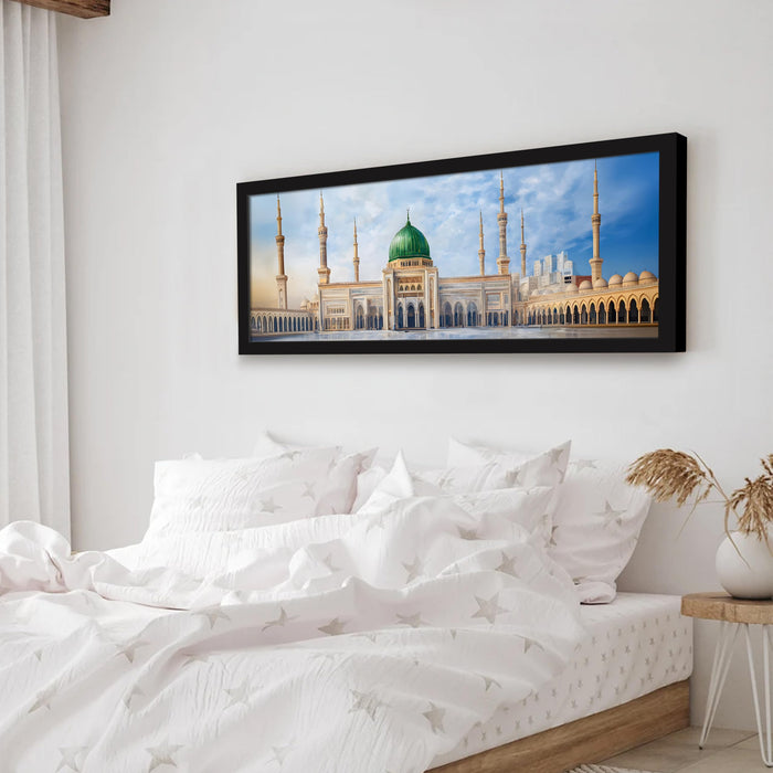 Masjid E Nabawi Islamic Arabic Wall Art Framed Luxury Paintings for Home Decoration, Living room, Bedroom and Office Decoration (99x38 CM)