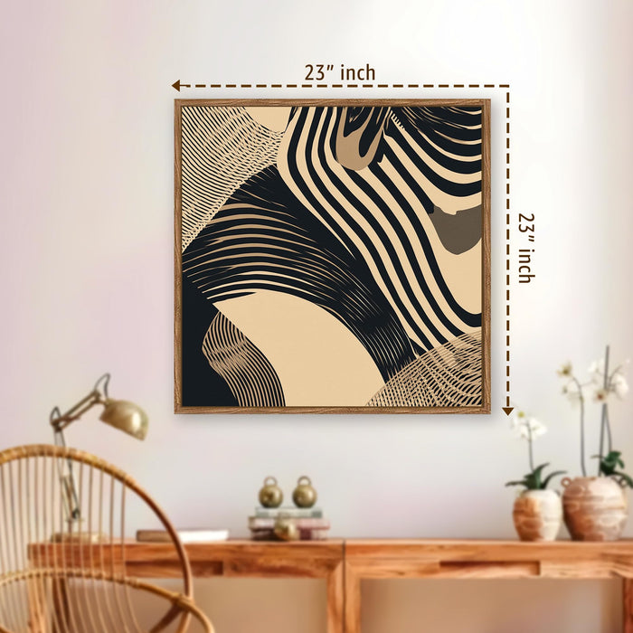Boho Abstract Framed Painting For Living Room | Organic Geometric Large Canvas Painting With Frame Wall Art For Bedroom, Hallway's, Office, Hotel, Size 58x58 cm