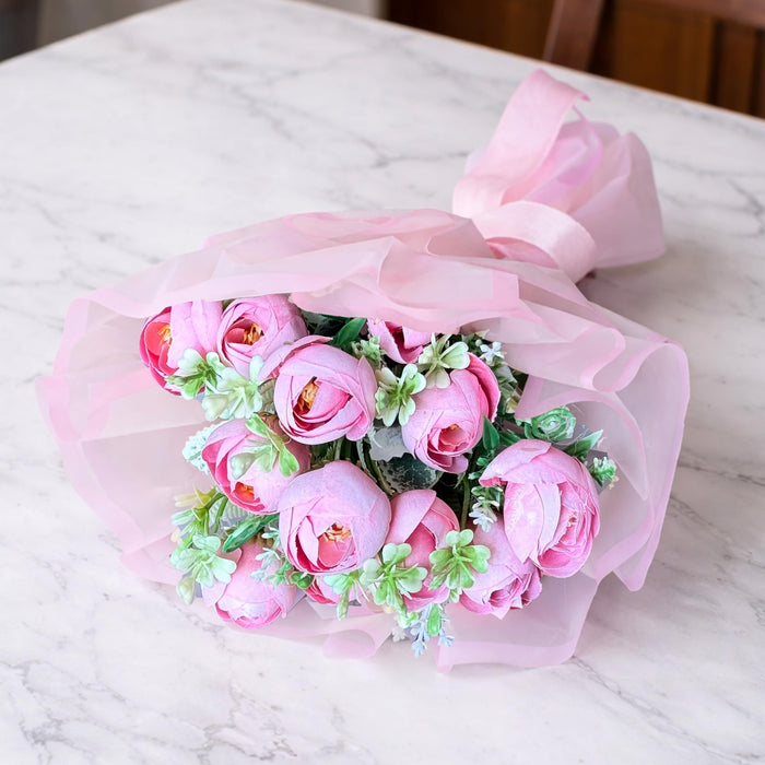 Art Street Artificial Rose Bouquet, Pink Flower Arrangement, Handmade Fabric Flowers for Valentine's Day Gift, Birthday, Anniversary, Romantic Gift for Women, Men, Home Decor, Couple, 35 cm