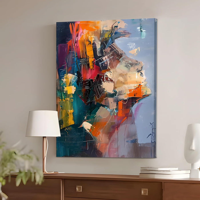Portrait Abstract Canvas Wall Art painting Visualising a Human Face Multicolor | Digital Painting on Canvas Stretched on Wood (22x34 Inch)