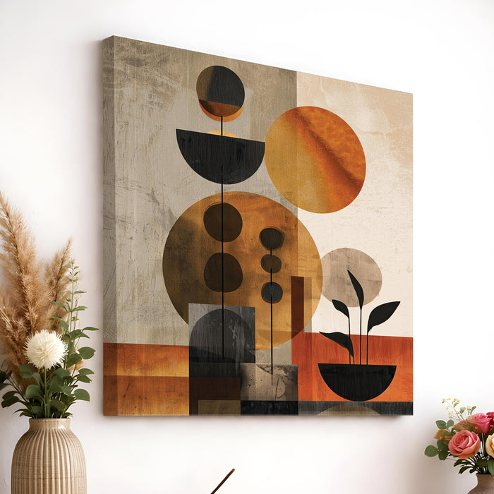 Boho Botanical Stretched Canvas Painting For Living Room | Mid-Century Abstract Wall Art Large Canvas Painting For Livingroom Home Decor, Bedroom, Hallway's, Office, Hotel - 86x86 cm