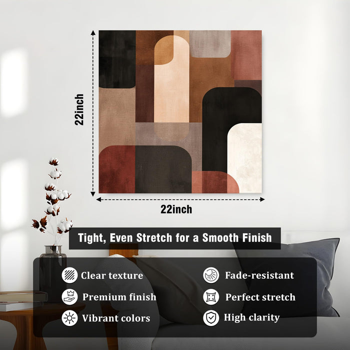 Mid-Century Modern Abstract Geometric Wall Art Painting For Living Room, Minimalist Bauhaus Arches & Shapes Stretched Canvas Painting for Living Room, Office & Home Decor (56xx56 cm)