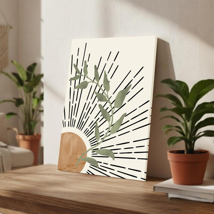 Abstract Corner Sun Rising Stretched Canvas Wall Art Modern Boho Illustration Painting for Home & Office Wall Decor, (16x22 Inch)