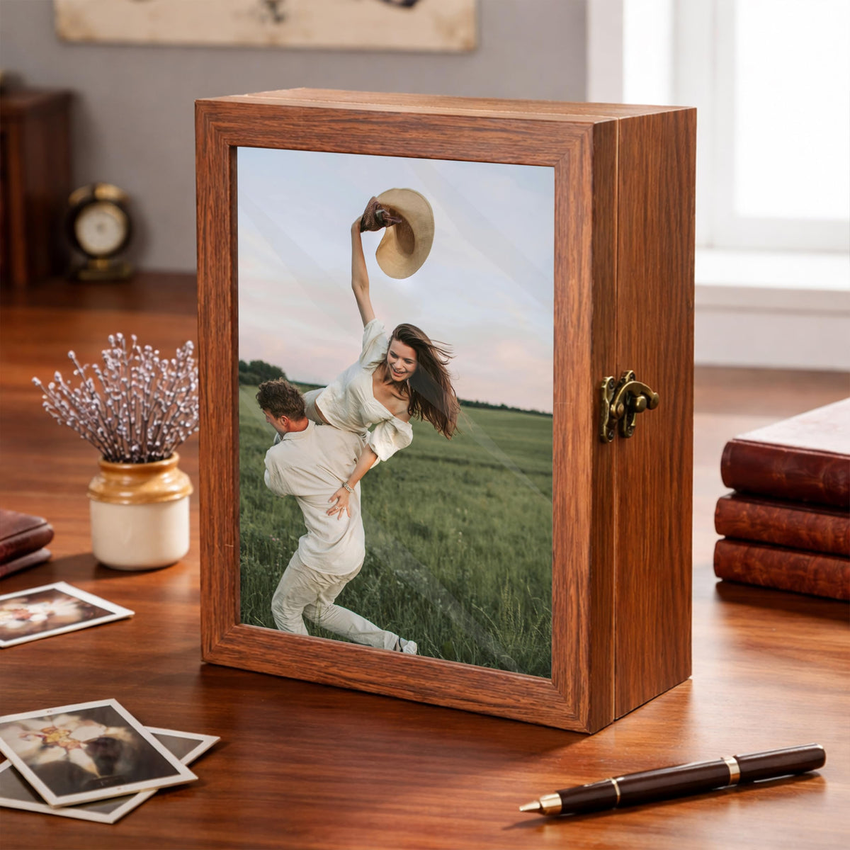 Shadow Box Brown Frame Memory Box Display Case for Keepsakes Memorabil ...