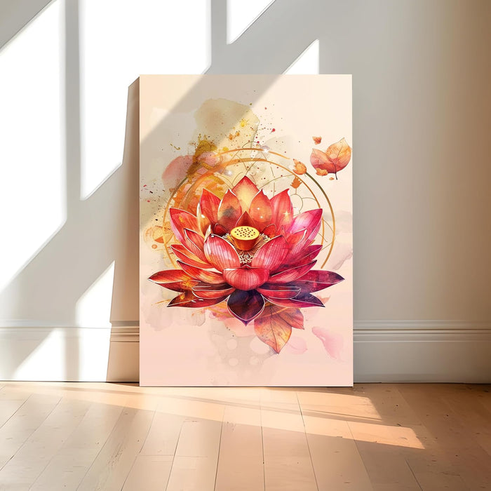 Large Stretched Canvas Painting, Panel Wall Art Print Abstract Lotus Flower Framed Luxury Paintings for Home Décor (Pink, 22x34 Inch)