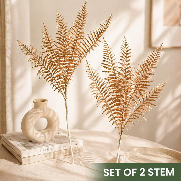Art Street Artificial Golden Fern Stems (Set of 2) – Metallic Plastic Decorative Leaves for Home Décor, Vase