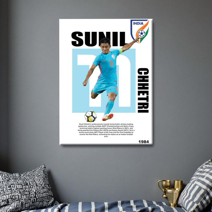 Sunil Chhetri Wall Art Canvas Painting Poster, Indian Football Legend Sports Wall Decor for Living Room, Bedroom, Office & Football Lovers, For Home & Office Decor, 16 x 22 Inch.