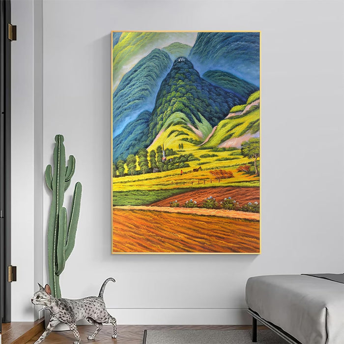 Art Street Canvas Painting Colorful Nordic Mountain Field Framed Decorative Wall Art For Living Room (Size:23x35 Inch)