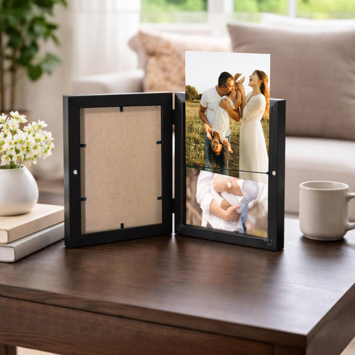 Art Street Black Photo Storage Box with Magnetic Closure, Picture Frame for 5x7 Photos, Foldable Image Storage Case with Elastic Strap, Tabletop and Wall Mount Display Frame, Size 15 x 20 cm