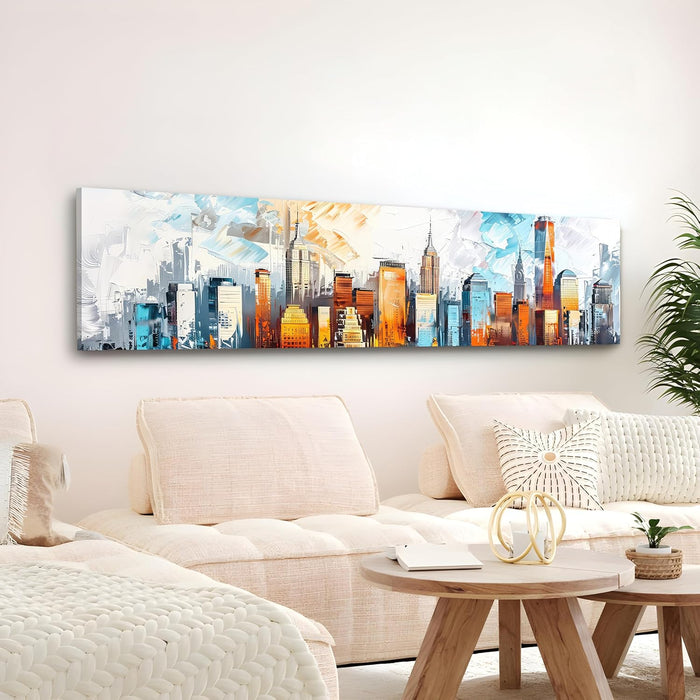 Large Stretched Canvas Painting, Panel Wall Art Print Abstract City views Luxury Paintings for Home Décor (Multi, 12x46 Inch)