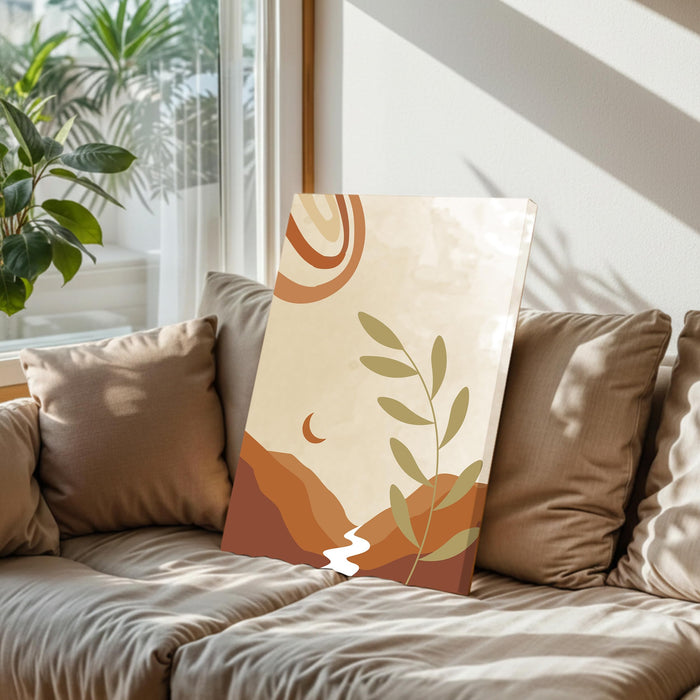 Abstract Desert Nature Stretched Canvas Wall Art Modern Boho Illustration Painting for Home & Office Wall Decor, (16x22 Inch)