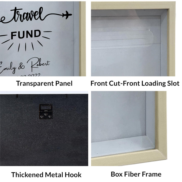 Art Street Archive Shadow Box for Travel Fund Memories, Memory Collection Box with Slot On Top, Beautiful Moments Printed Life in a Shadow Box Travel Gift Frame (10x10 Inch, Beige)